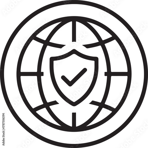 Global network security shield with checkmark icon