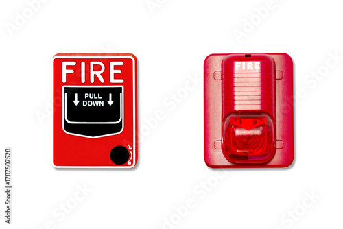 Red fire alarm isolated on white background