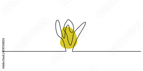 Growing plant continuous one line drawing illustration. Plant single line minimalist style vector illustration
