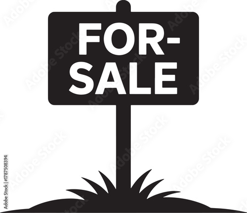 For Sale Sign Board in Ground Silhouette Isolated on Transparent Background Vector