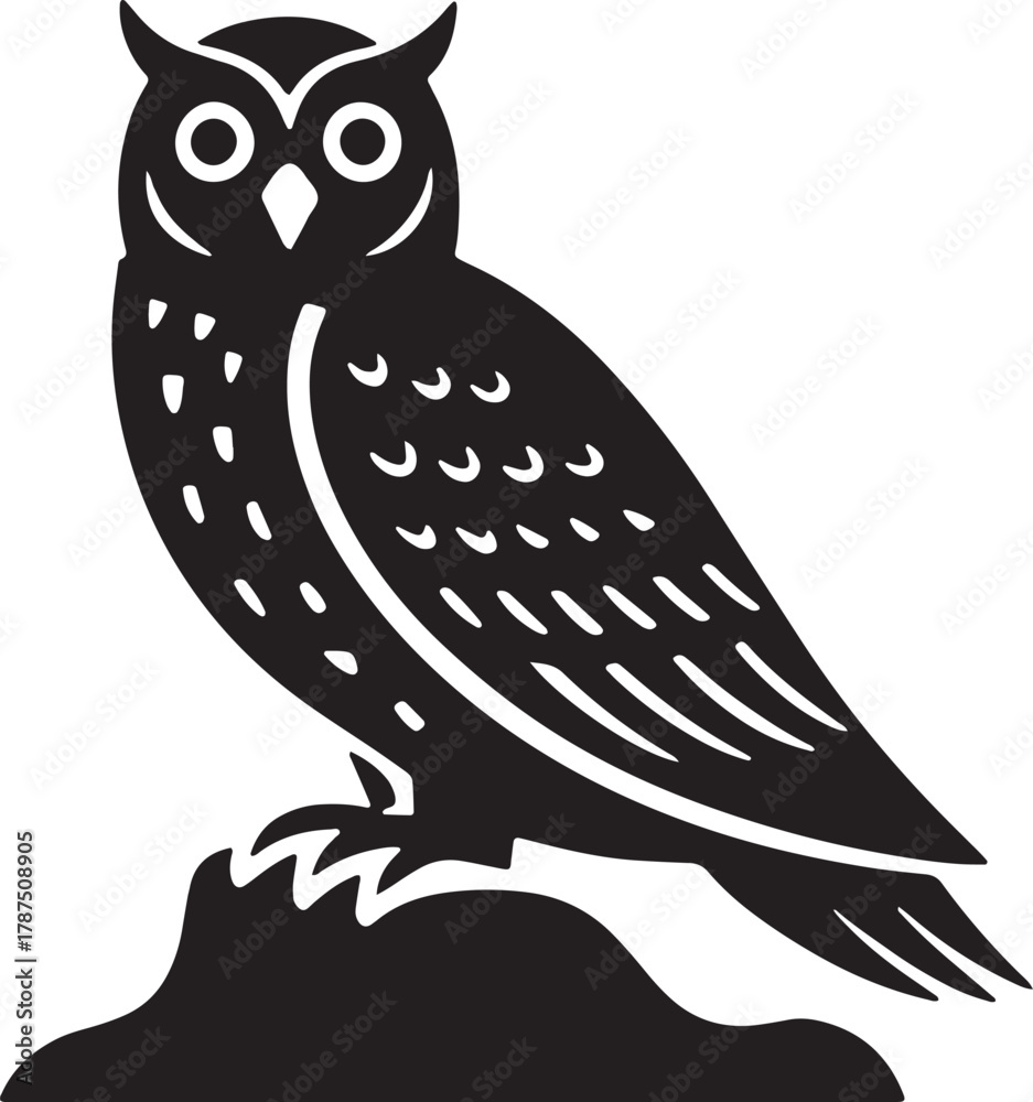 Obraz premium Owl silhouette illustration showing wild nocturnal bird of prey in wildlife nature