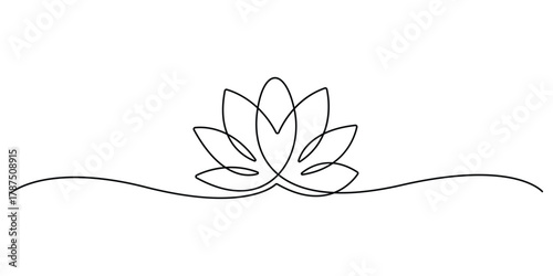 Continuous one line drawing of home lotus flower. Minimalist single line art style lotus flower icon. Vector illustration