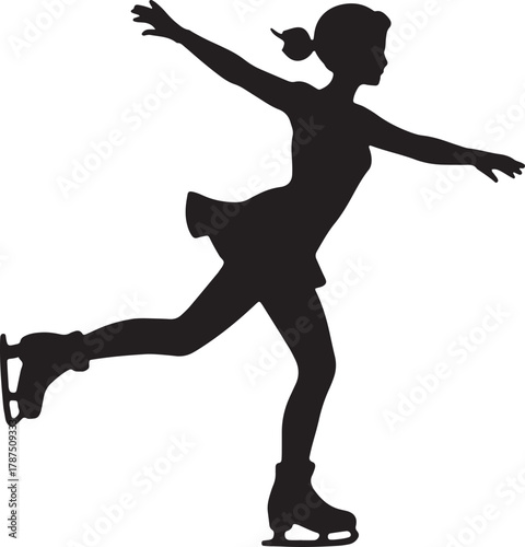 Silhouette illustration of graceful female figure skater against transparent background