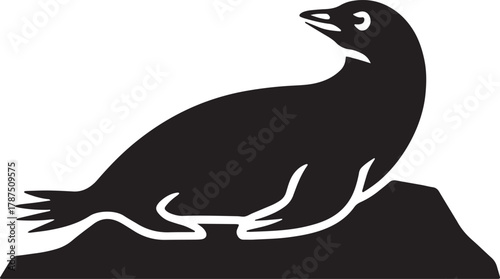 Silhouette of Seal on Rock Marine Wildlife Animal Vector Image on Transparent