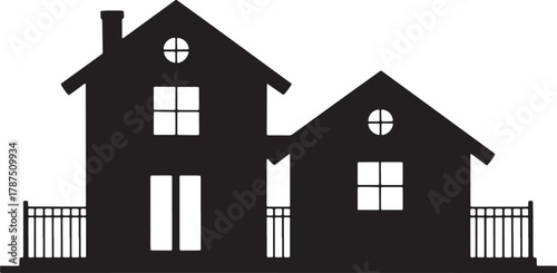 Stylized suburban home vector with picket fence and details in a simple design