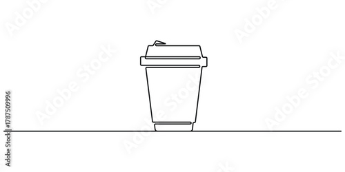 Continuous single line drawing of paper cup of coffee vector illustration. One line drawing illustration of a glass of coffee. Coffee to go. Graphic illustration
