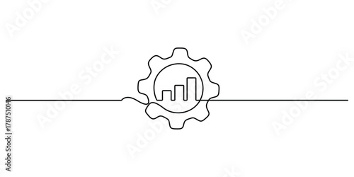 Setting icon continuous one line drawing. Gears wheel continuous single line art. Round wheel metal symbol company template for business teamwork concept. Graphic illustration