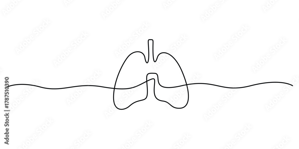 Obraz premium Human lungs continuous one line drawing. Minimalist single line art lungs organ vector illustration