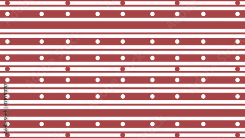 Pattern of red and white horizontal stripes with alternating red and white circles repeats across frame