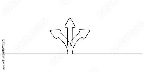 Three way road direction continuous one line drawing minimalist style art vector illustration