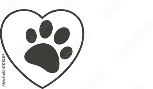 Heart shape with a paw print inside symbolizing animal love