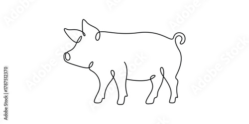 Continuous one line drawing of pig illustration. Continuous single line drawing of pig animal icon. Pig in one continuous line art drawing style. Vector illustration