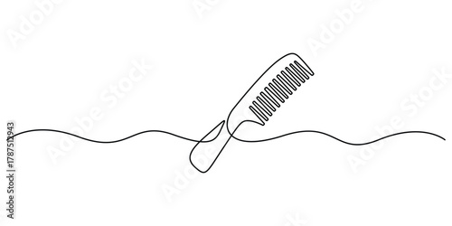 Hair care in one continuous line drawing with transparent background. Single line art of hair comb icon. Hair comb continuous one line drawing vector illustration