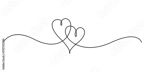 Continuous one line drawing of hand drawn heart line icon. Single outline heart icon. Graphic illustration