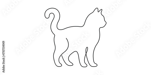 Continuous one line drawing of a cute cat. Minimalist single line style cat hand drawn vector illustration