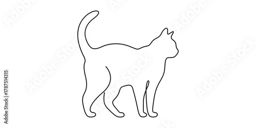 Vector illustration continuous one line drawing of cute cat. Minimalist one line style art a standing cat