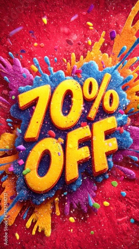 A bright and colorful animated advertisement for a limited time 70% discount, with large exaggerated text 
