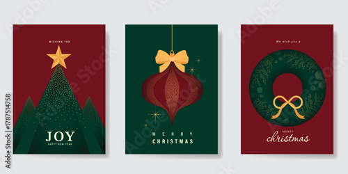 Christmas Luxury gold  invitation card design vector. Christmas pine leaves, snowflake with gold foil and spot texture on navy blue background. Design illustration for cover, print, poster, ads.