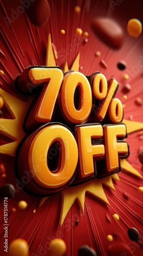 A bright and colorful animated advertisement for a limited time 70% discount, with large exaggerated text 