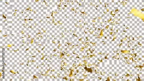 Shimmering golden confetti on transparent backdrop