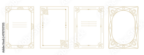 Elegant Frame templates set with gemstones in outline style for wedding invitations, branding, packaging, menus, labels and printable stationery, certificates and covers. Vector illustration