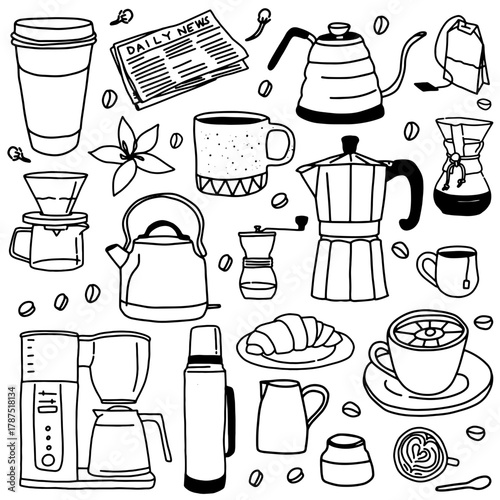 Coffee Culture Collection: This image showcases a diverse array of coffee-related items arranged artfully. A perfect choice for enthusiasts, blogs.