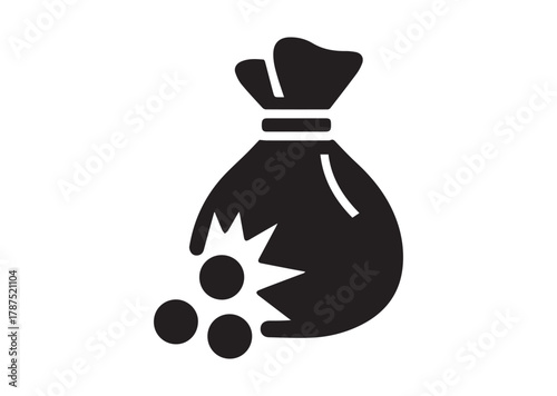 Bag of money with hole and coins icon, Bag of money with hole and coins solid vector