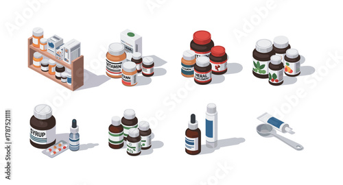 Isometric medical and wellness products arrangement for health and wellness concepts