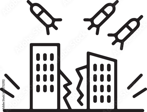 Buildings under attack from missiles icon
