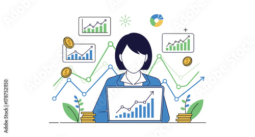 Business growth analysis with charts and figures in modern flat design