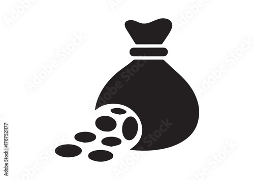 Bag of money with hole and coins icon, Bag of money with hole and coins solid vector