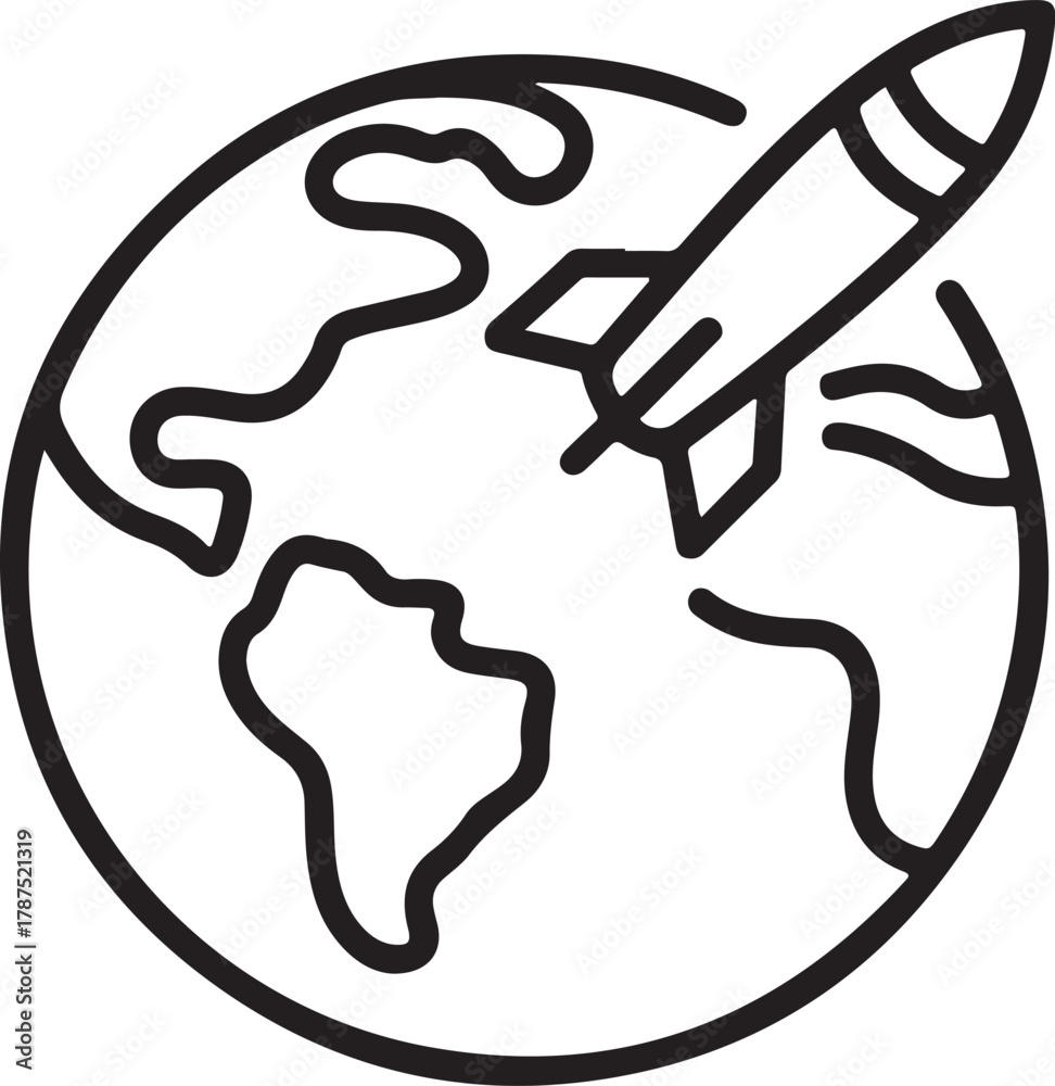 Fototapeta premium Rocket launching from planet earth icon