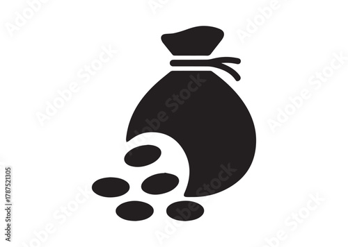 Bag of money with hole and coins icon, Bag of money with hole and coins solid vector