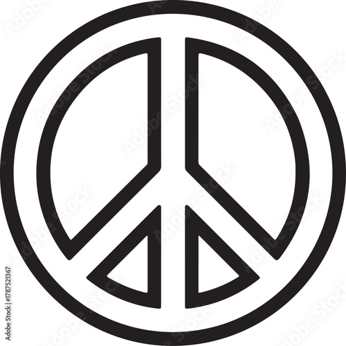 Classic peace symbol outline on white background
