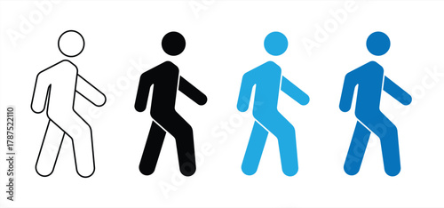 Walking person icon. Isolated transparent. Human silhouette - walking person. Black outline and filled version. Vector illustration.