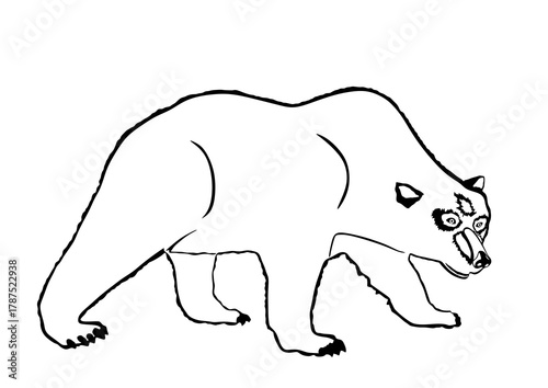 Graphic bear vector silhouette illustration isolated on white background. Grizzly symbol. Big animal cartoon nature wildlife. Wild beast predator. Forest hunter. Kodiak bear line contour sketch.