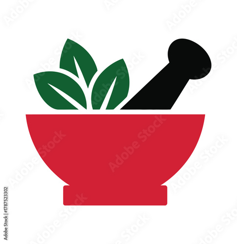 A vibrant mortar and pestle illustration with fresh green herbs, , symbolizing natural remedies and holistic wellness practices