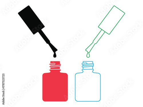 Colorful nail polish bottles and brushes, perfect for beauty and fashion designs with a vibrant and stylish touch