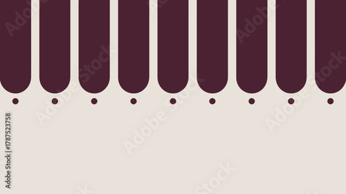 A simple illustration of a maroon awning with rounded edges and small dots on a cream background