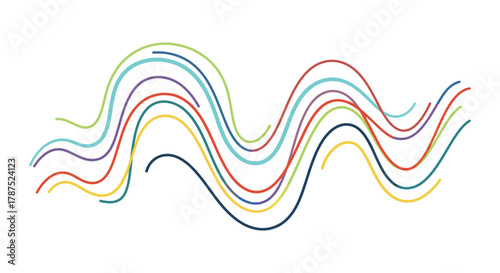 Abstract colorful wavy lines forming a dynamic sound wave or data visualization pattern