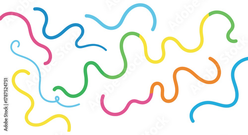 Abstract colorful wavy lines creating a playful and energetic pattern on a white background