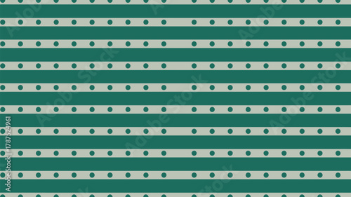 A repeating pattern of teal stripes with evenly spaced dots on light gray horizontal lines design art