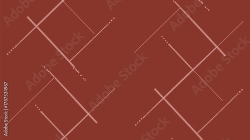 An abstract pattern featuring intersecting lines and dotted lines on a reddish brown background design art