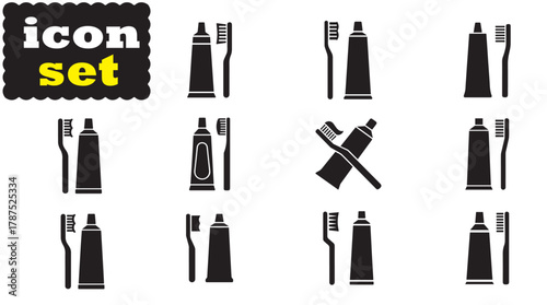 Toothpaste and brush icon Set, Toothpaste and brush solid vector