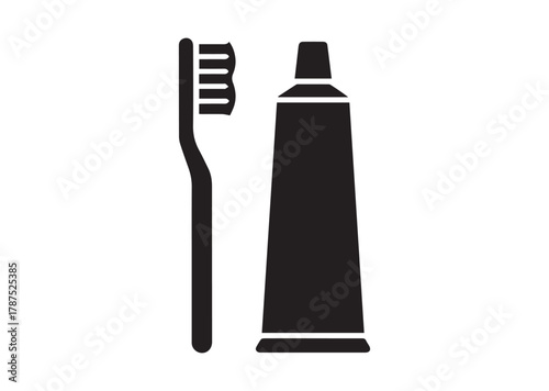Toothpaste and brush icon, Toothpaste and brush solid vector