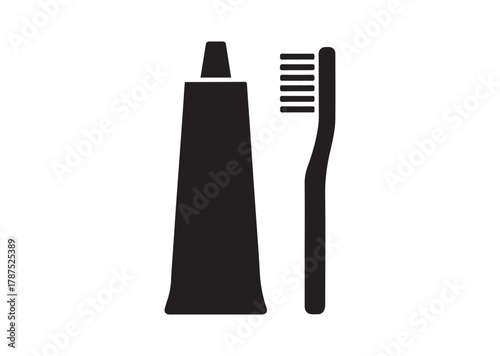 Toothpaste and brush icon, Toothpaste and brush solid vector