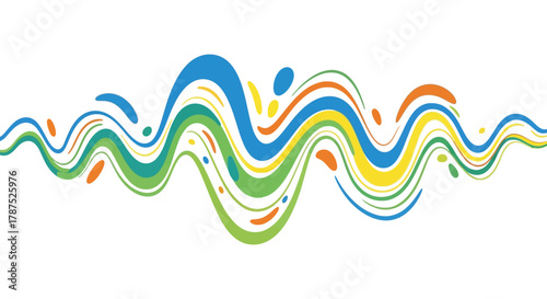 Vibrant abstract wavy lines and colorful splashes creating a dynamic sound wave pattern