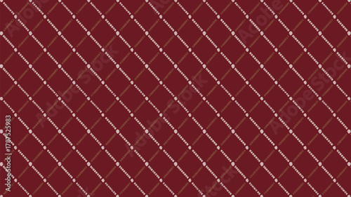 Maroon background with diagonal lattice pattern of stitched lines and small circular accents repeated
