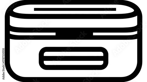Minimalist rectangular container icon. Simple line art storage box with rounded corners and lid. Modern case for electronics or small items.
