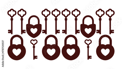 Unlock your heart's desire with vintage-inspired keys and heart-shaped locks, perfect for romantic designs and Valentine's Day projects